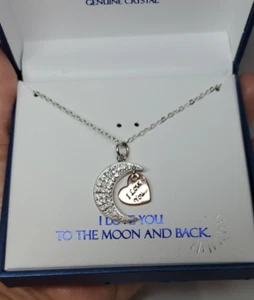 Brilliance From Kohls Genuine Crystal Moon Necklace "I Love You" Pendant - Picture 1 of 9