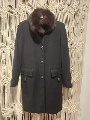 Elegante abrigo de lana negro con botones Anne Klein cuello alto hasta la rodilla Foto 1 de 4