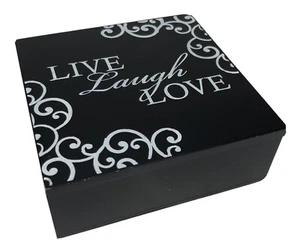 Juego de 4 posavasos fotográficos Live, Laugh, Love vidrio negro con caja de almacenamiento Melannco - Imagen 1 de 6