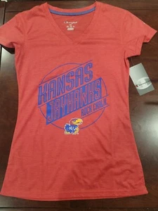 Kansas Jayhawks Rock Chalk Short Sleeve V Neck T Shirt Ladies Size XS  - Picture 1 of 1