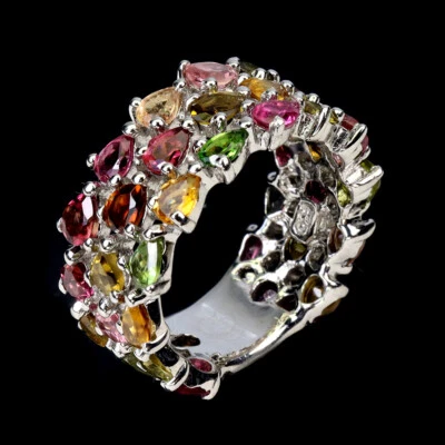 925 Sterling Silver Ring Pear Tourmaline Natural Gemstone Jewelry Size 8.5 Foto 1 de 4