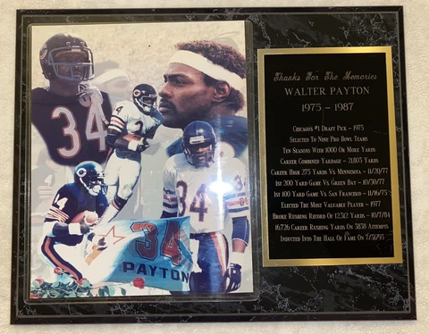 VINTAGE NFL CHICAGO BEARS WALTER PAYTON THANKS FOR THE MEMORIES PLAQUE 1975-1987 Cover