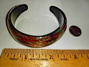 Artisan Hand Blown Venetian Murano Glass Multicolor Cuff Bracelet COPPER SPARKLE - Picture 1 of 7