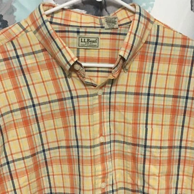 L.L. BEAN Men’s XL Long Sleeve Orange Plaid Button Down Cotton Shirt - Image 1 of 4