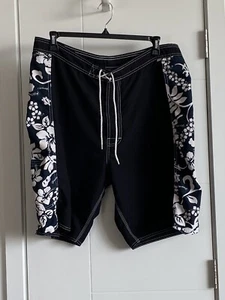 MV Mens Fashion Hawaiian Board Shorts Black with Blue White Floral Size 42 - Picture 1 of 12
