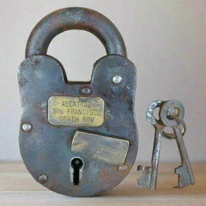 Alcatraz Prison San Francisco Death Row Lock Cast Iron With Keys (3" x 5") - Picture 1 of 4