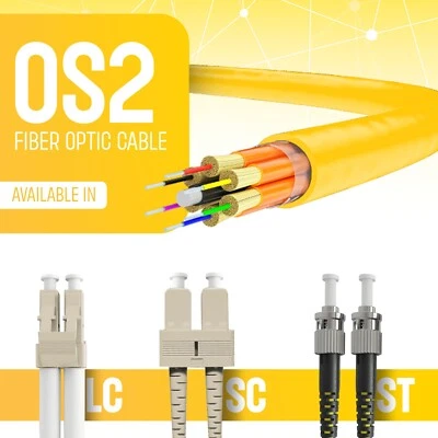 OS2 LC to LC Fiber Optic Patch Cable Single Mode Duplex  Yellow 9/125 SMF 1M-15M - Image 1 of 4