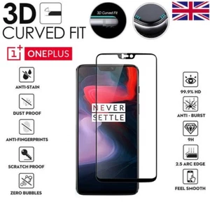 Per OnePlus 6 6T 5T 5 Pellicola Protettiva In Vetro Temperato Curvo 3D 9H - Foto 1 di 3