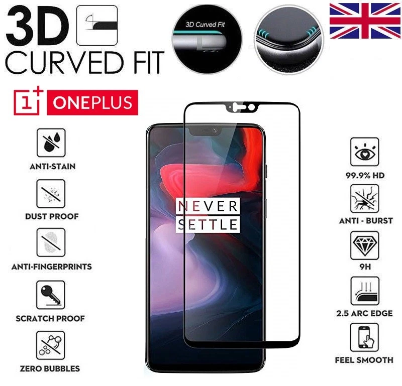 Per OnePlus 6 6T 5T 5 Pellicola Protettiva In Vetro Temperato Curvo 3D 9H - Immagine 1 di 1