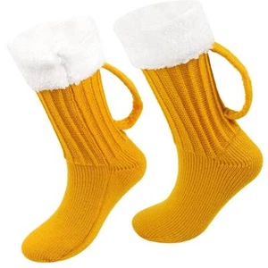 3d Beer Mug Knitted Socks Men's Padded Warm Mid-calf Socks Women Winter Soft Fun - Picture 1 of 24
