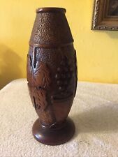 African Carved Wooden Vase Depicting Leaves and Fruit 22cms tall