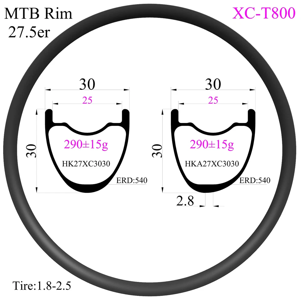 27.5er(650B) XC MTB Bike Carbon Rims Hookless Tubeless UD 3K 12K Wheel 32 Holes - Image 1 of 4