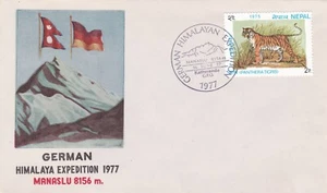 1977 Cubierta de recuerdo Expedición alemana al Himalaya Manaslu (estampilla de tigre de Nepal 1975) - Imagen 1 de 2