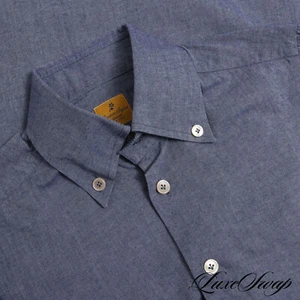#1 MENSWEAR G. Inglese Made Italy Denim Blue Chambray Spalla Camiccia Shirt 37 - Picture 1 of 6