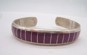 SILVER & SUGILITE NAVAJO CUFF BRACELET SIGNED - Picture 1 of 5