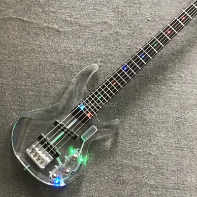 Bajo Eléctrico 5 Cuerdas Colorido Luz LED Acrílico Cuerpo Pastillas Activas Foto 1 de 4