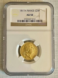 France 1817-A Louis XVIII 20 Francs Gold NGC AU50 SKU# 4146 - Picture 1 of 2