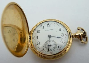 1906 WALTHAM 14K GELBGOLD DOPPELJÄGER HÜLLE TASCHENUHR - 15 JUWELEN - Bild 1 von 13