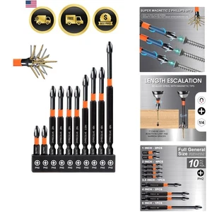 Phillips Bits Impact Magnetic 10-Pack Long Phillips Head Drill & Screwdriver ... - Picture 1 of 11