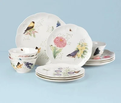 Lenox Butterfly Meadow Flutter 12-PC Set for 4 Dinner, Salad Plates & Bowls NIB