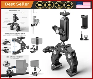 Super Clamp with Dual Ballhead Arm, Cold Shoe, 1/4" Threads, Phone/Camera Mount - Picture 1 of 8