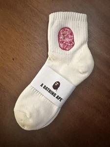 🐵 BAPE A Bathing Ape Short Crew Socken • Weiß - Pink Head • Größe L • Neu mit Etikett - Bild 1 von 3