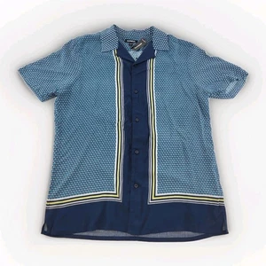 Express Mens Camp Shirt Sz M Blue Geometric Print Button Front Short Sleeve NWT - Picture 1 of 9