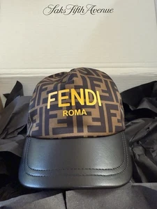Fendi Kids Unisex FF Nylon Hat w Fendi Roma Leather Visor & Adjust Strap, Size I - Picture 1 of 9