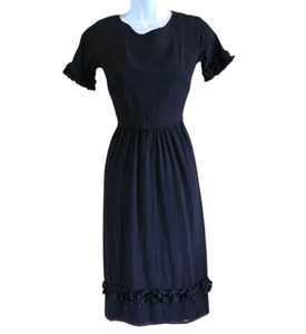 1950s Maggi Stover Dress Black Ruffles Lace Fit Flare Rockabilly Whimsy Goth XS - Picture 1 of 9