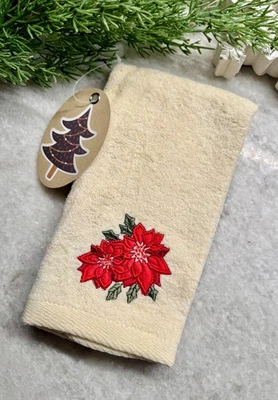 Toalla de mano vintage de Navidad bordada de algodón con punta de dedo para invitados Foto 1 de 4