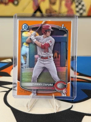 Sammy Stafura – 2025 Bowman Chrome Orange Refractor /25 (1st Bowman) BOOKEND!! - Image 1 of 2