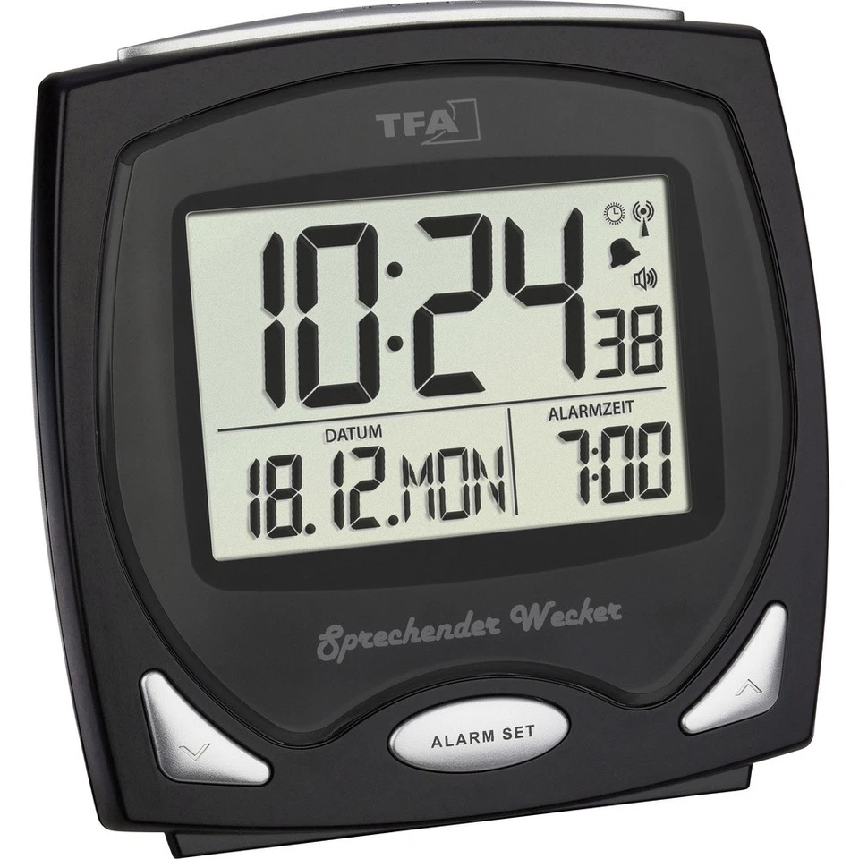 TFA Dostmann 60.2541.01 Funk Wecker Schwarz Alarmzeiten 1 Fluoreszierend Ziff... - Bild 1 von 1