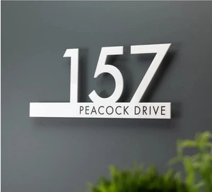 CUSTOM HOUSE SIGN NUMBER STREET SIGN WHITE BLACK ACRYLIC ADDRESS DOOR WALL - Bild 1 von 4