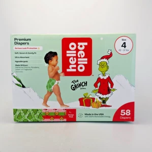 Hello Bello Premium Diapers 22- 37 lbs Size 4 The Grinch Dr Suess 2 Designs 58ct - Picture 1 of 9