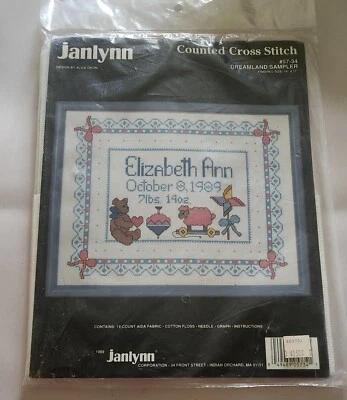 Janlynn Counted Cross Stitch Kit  VTG 1989 Dreamland Sampler NEW sealed 57-34 - Image 1 of 4