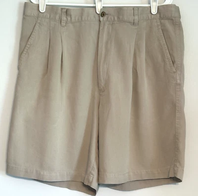 JOSEPH & FIEISS Resort Mens Shorts 38 100% Silk Pleated High Waist 8" Inseam Tan - Image 1 of 4