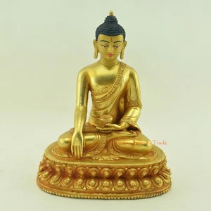 Estatua de cobre pintada cara dorada de Buda Shakyamuni de 8,5" de Patan, Nepal - Imagen 1 de 4