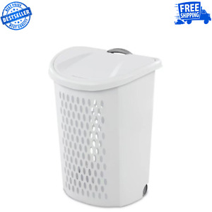 Ultra Wheeled Hamper Plastic Laundry Basket With Wheels - White, For Home, Dorm