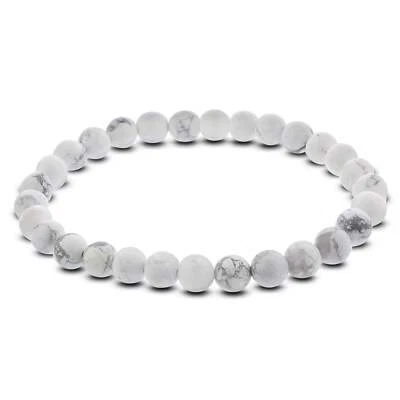 6mm Howlite Gemstone Round Bead Unisex Stretch Bracelet - Image 1 of 3