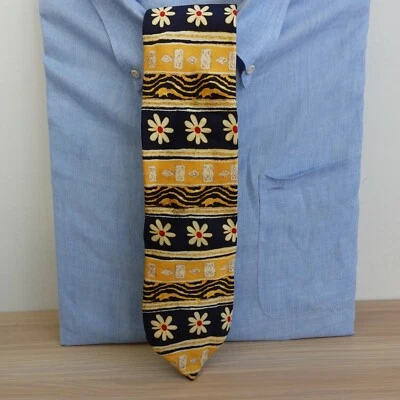 Neck Tie Men Yellow Blue Floral Fair Isle Silk Flower ITALY CHARLESTON TIE RACK - Image 1 of 4