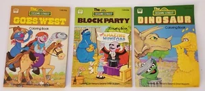 3 Vintage Sesame Street Coloring Book. Dinosaur, Block Party, Goes West. 1980"s - Picture 1 of 11