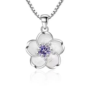 Venta al por mayor Collar Colgante Flor de Cristal Púrpura de Plata Esterlina 925 para Mujer - Imagen 1 de 10