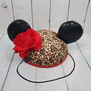 Disney Parks Minnie Mouse Ears Sequined Leopard Animal Print Hat With Rose - Picture 1 of 8