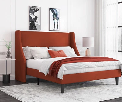 Sifurni Full Size Modern Platform Bed Frame with Wingback, Burnt Orange