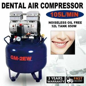 32L Portable Dental Medical Air Compressor Oil Free Tank Noiseless 110V 850W New - Picture 1 of 9