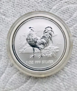 2002 Australia $1 Silver Year of the Rooster 1 oz Lunar Series 1 BU Proof Mint - Picture 1 of 3