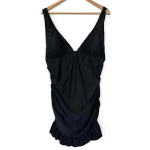 NUEVO CON ETIQUETAS J.Crew Talla 18 Vestido de Baño Negro de Una Pieza Cuello en V Acanalado Traje de Baño  - Imagen 1 de 13