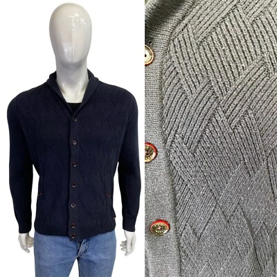 Cárdigan grueso de lana TED BAKER M (3) tejido con cable Arran Aran suéter azul Foto 1 de 4