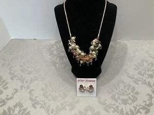 Betsey Johnson cluster beaded Necklace And Post Earrings NWT - Picture 1 of 7