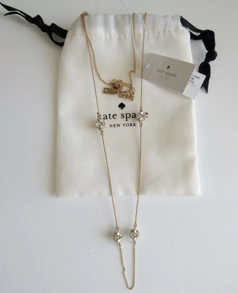Kate Spade Clear Crystals Ball Lady Marmalade Station Gold Tone Necklace